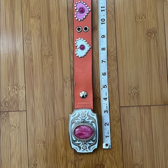 Retro Jeri Hart Design Pink Orange Leather Studded Jeweled Heart Western Belt main image 9